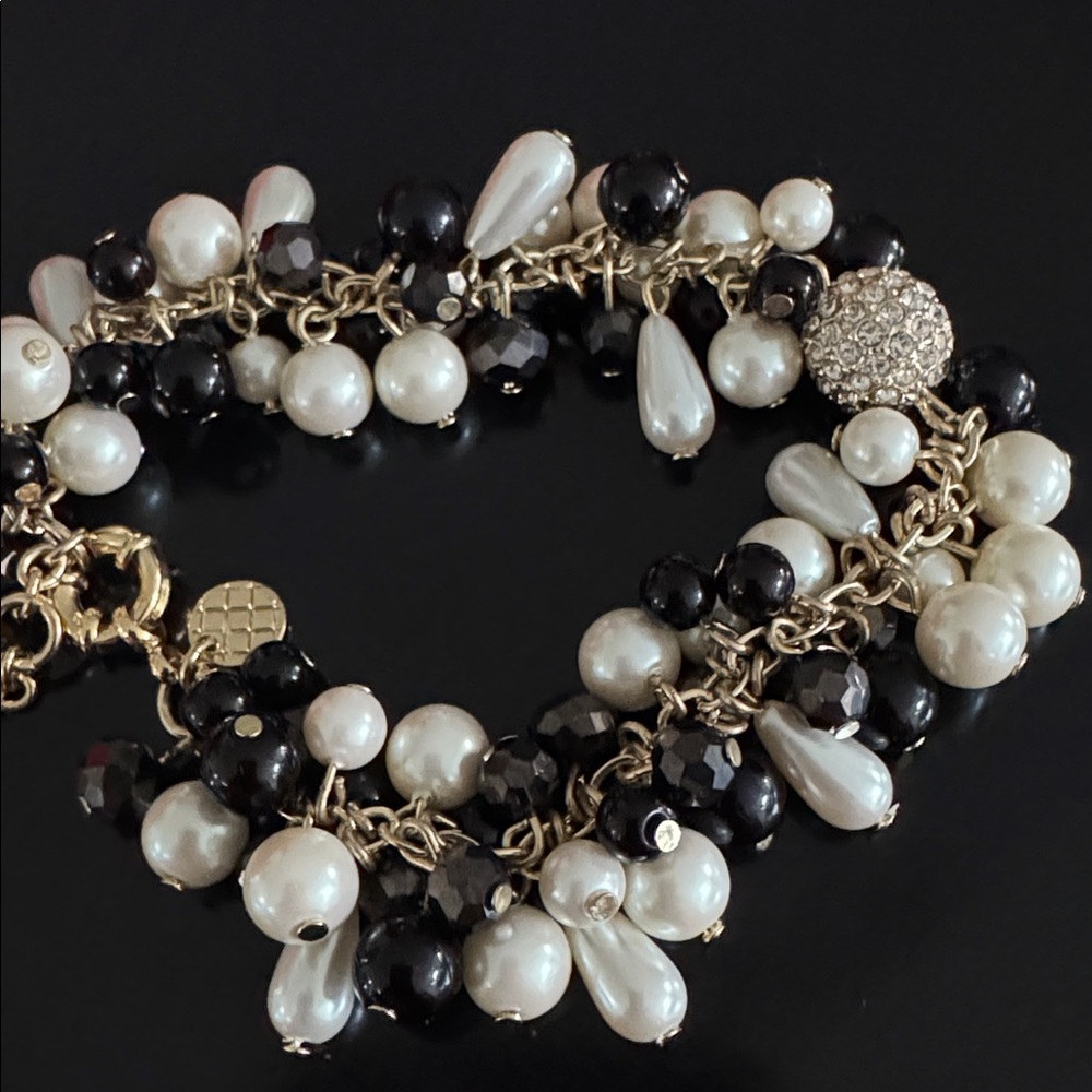 Talbots dangling pearls and glass bead bracelet with rhinestone ball NWT - Picture 3 of 5